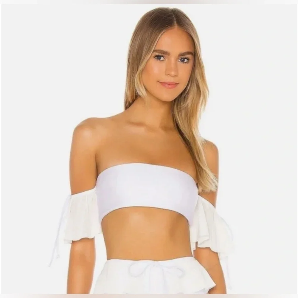 Tularosa Kimber Off Shoulder Bikini Top With Ruffle Sleeves, Size M